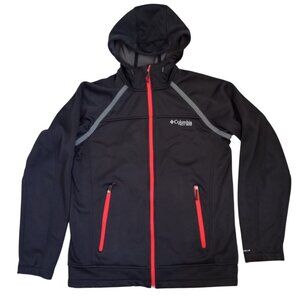 Columbia Field Gear Men's Softshell Jacket Black & Red Zip-Up Hoodie, Size M